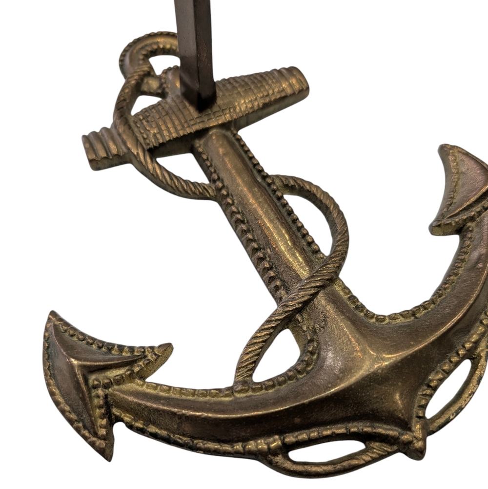 Vintage Large Cast Brass Anchor With Rope, Nautical Wall Mount. 7.5"X6.5"